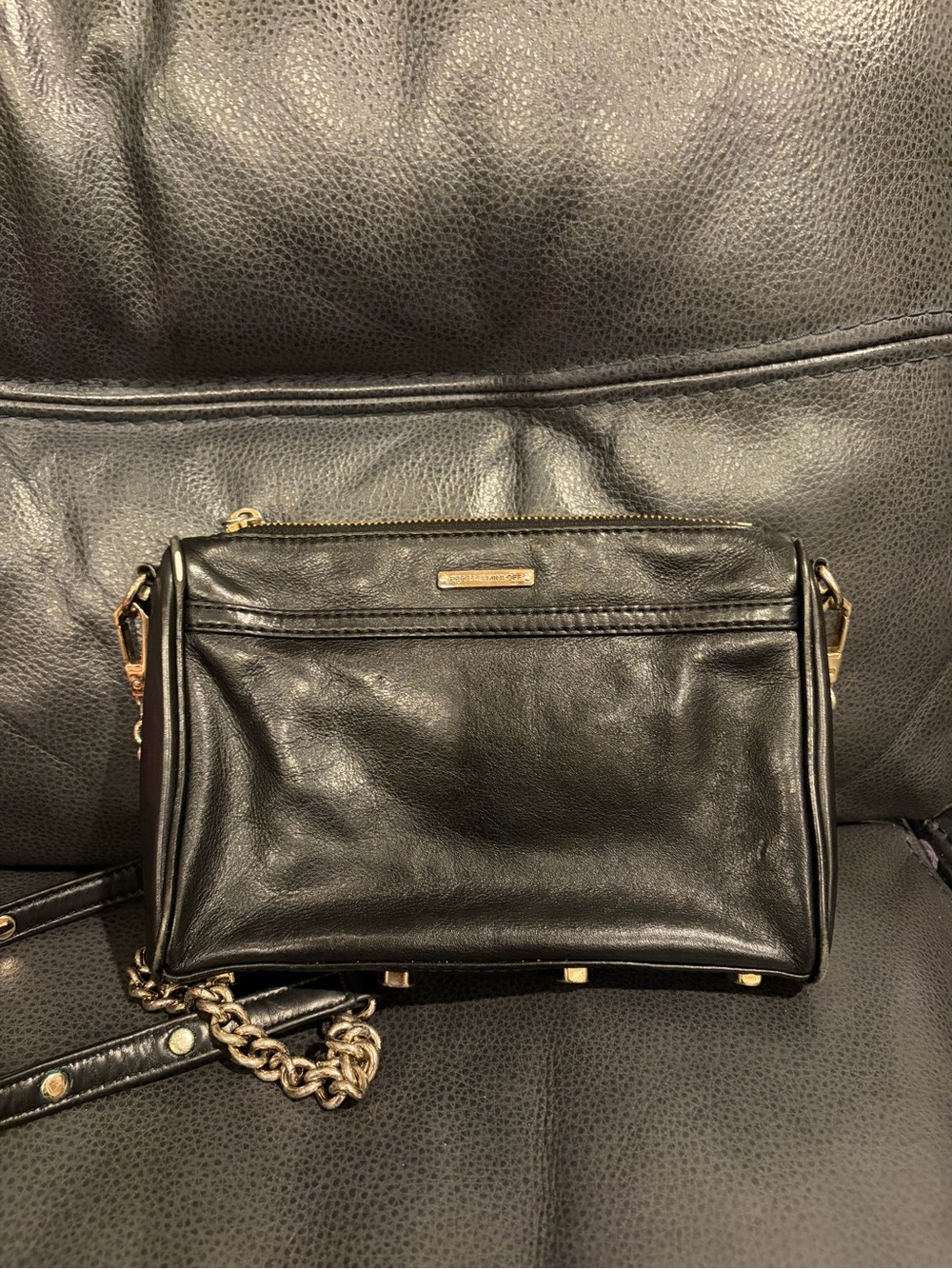 Rebecca Minkoff Black Leather Chain Strap Crossbody with Gold Hardware - Picture 6 of 11